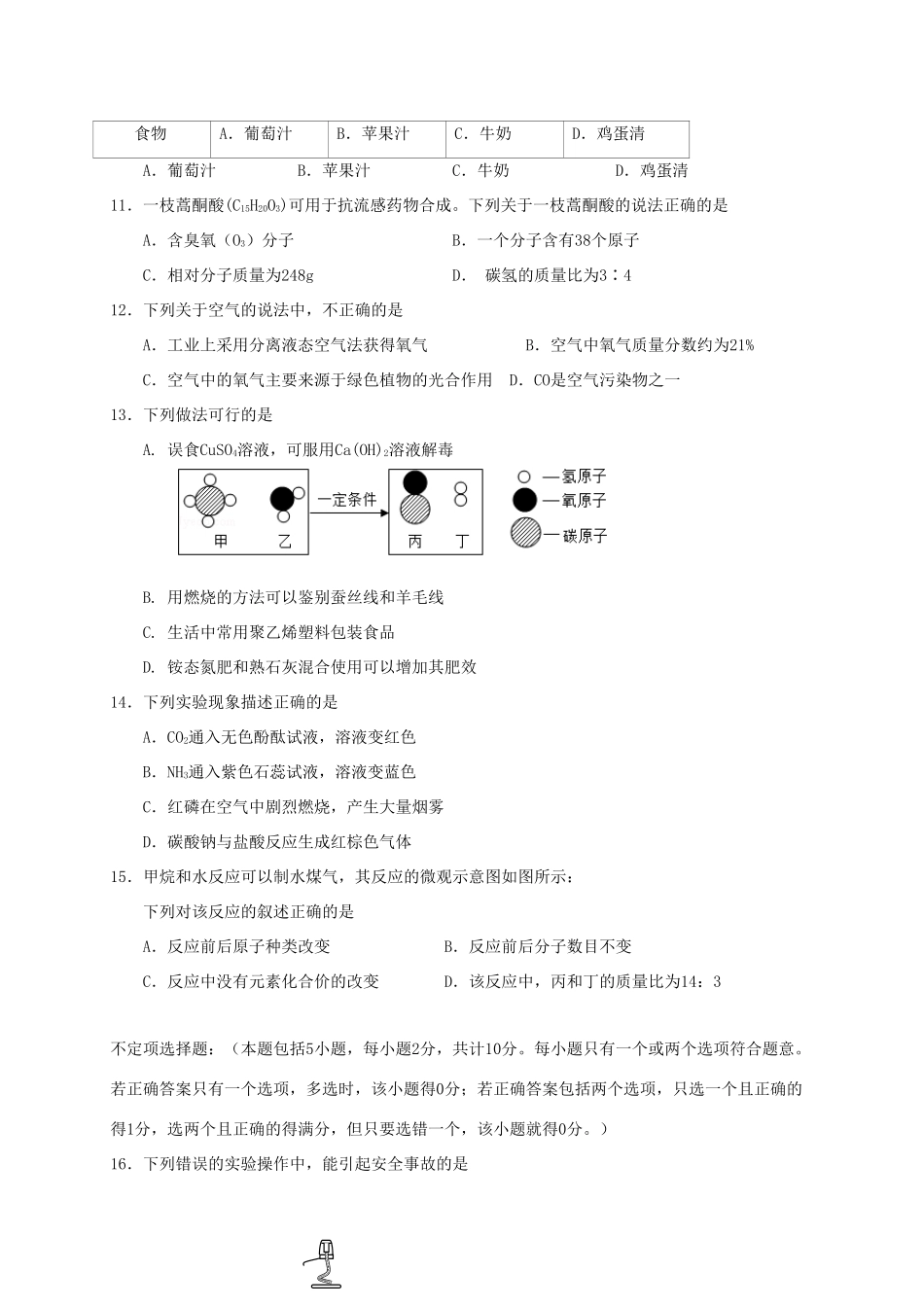 九年级化学下学期一模考试试卷 新人教版试卷_第2页