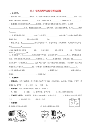 九年级物理上册 第十五章 153 电流电路单元综合测试试卷 沪粤版试卷