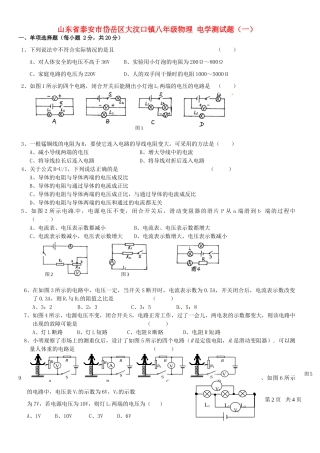 山东省泰安市岱岳区大汶口镇八年级物理 电学测试卷(一)试卷