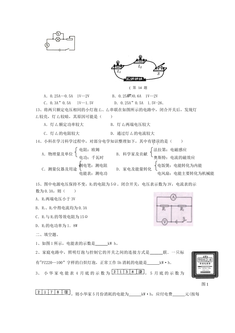 中考物理专题训练 电功、电功率试卷_第3页