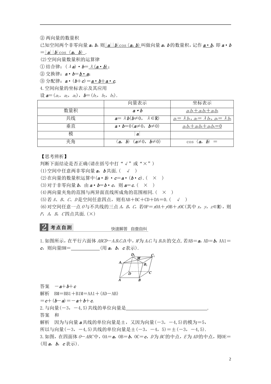 （江苏专用）高考数学一轮复习 第八章 立体几何 8.5 空间向量及其运算 理-人教版高三全册数学试题_第2页