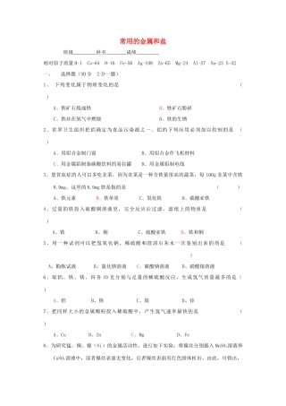 九年级化学下册 第6章(常用的金属和盐)单元综合测试3(新版)沪教版试卷