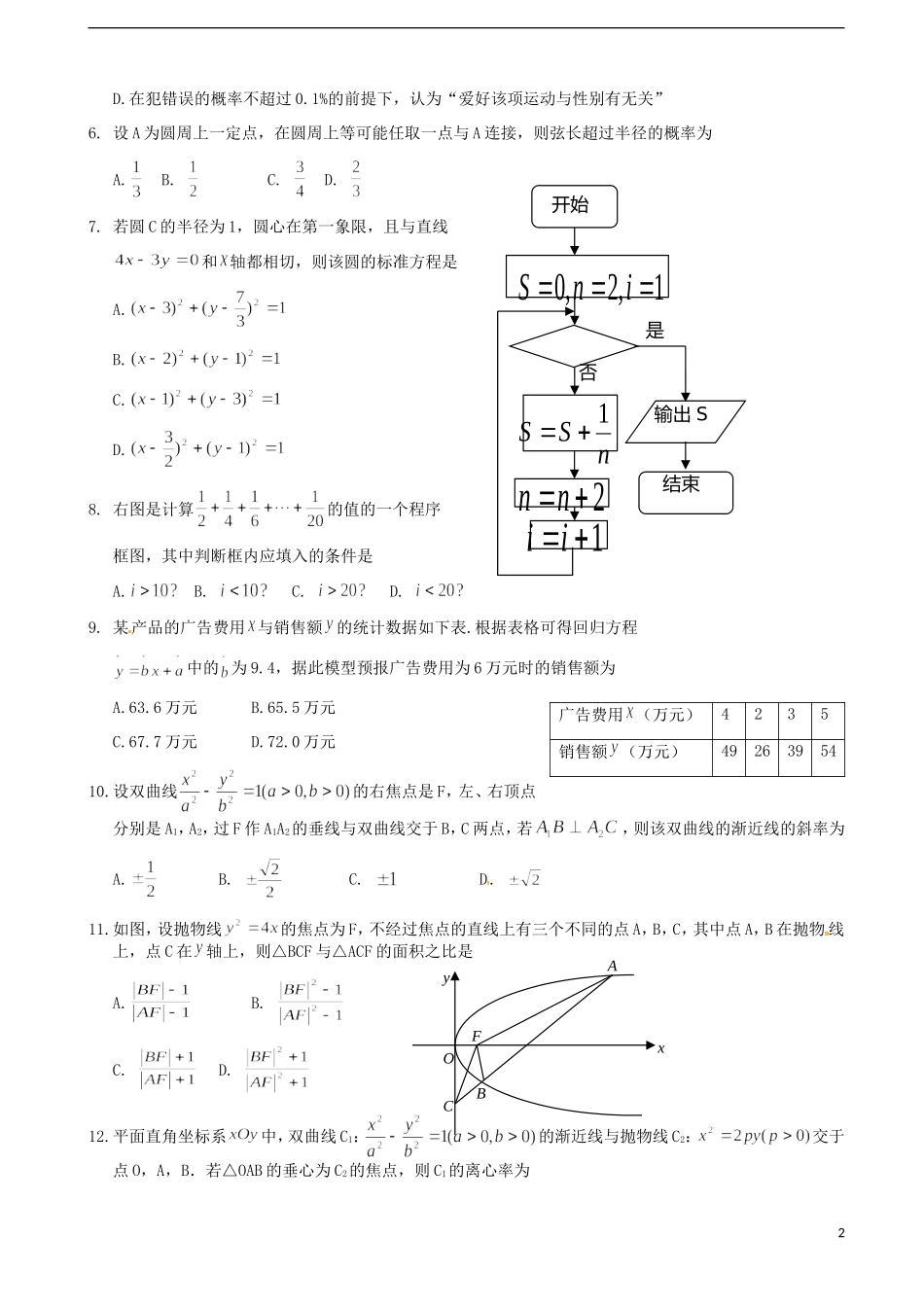 高二数学3月入学考试试题 理-人教版高二全册数学试题_第2页