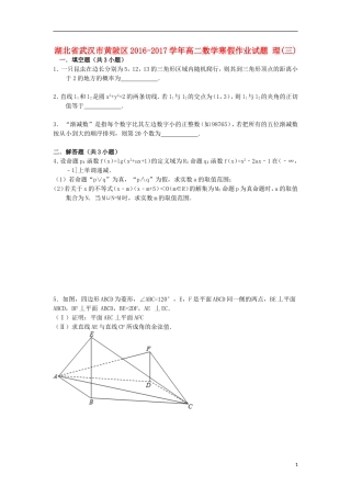 湖北省武汉市黄陂区高二数学寒假作业试题 理(三)-人教版高二全册数学试题