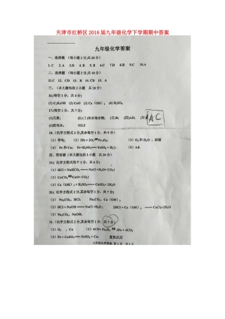 九年级化学下学期期中答案 天津市红桥区九年级化学下学期期中试卷(pdf)