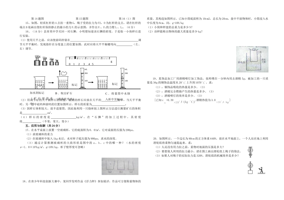 九年级物理 模拟试卷(一) 人教新课标版试卷_第2页