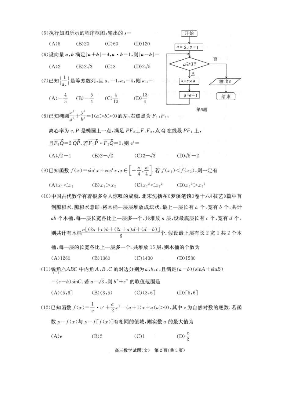 合肥市高三第二次教学质量检测数学试卷(文) 安徽省合肥市届高三数学下学期第二次教学质量检测试卷 文(PDF) 安徽省合肥市届高三数学下学期第二次教学质量检测试卷 文(PDF)_第2页