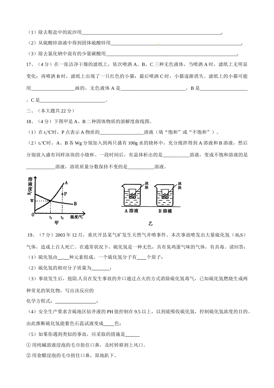 九年级化学下学期阶段性学习效果评价试卷(1)试卷_第3页