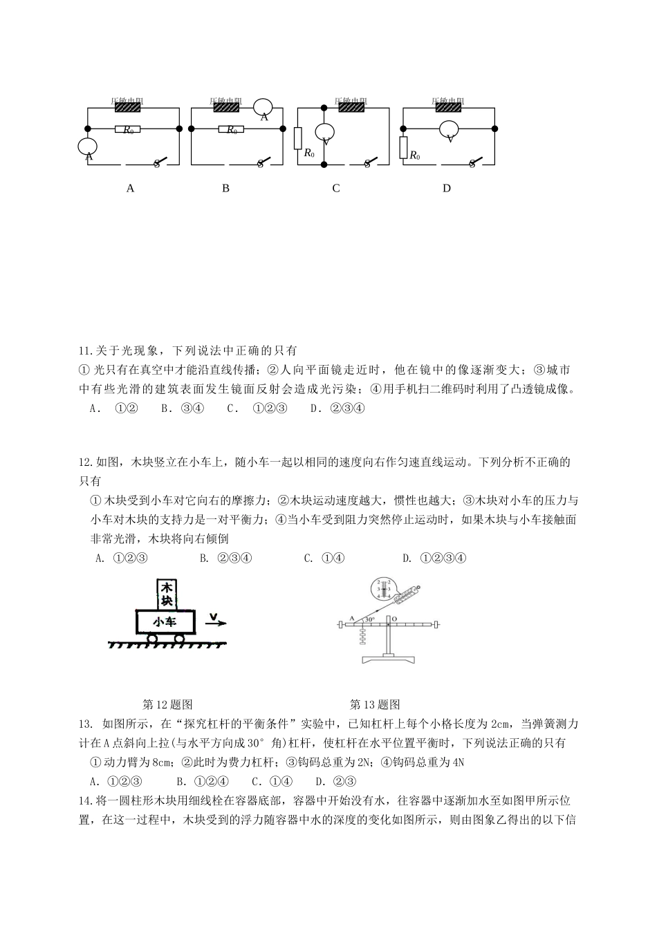 山东省泰安市新泰市中考物理模拟考试试卷_第3页