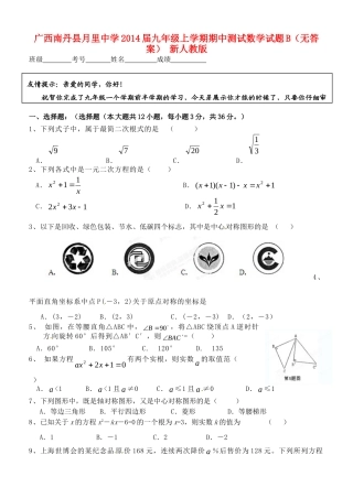 九年级数学上学期期中测试试卷B 新人教版试卷