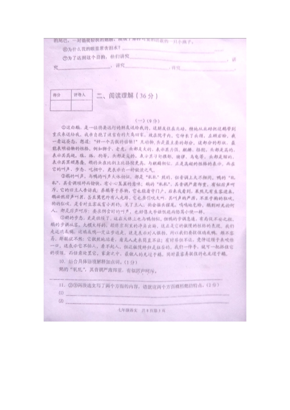 四川省简阳市七年级语文下学期期末考试试卷 新人教版试卷_第3页
