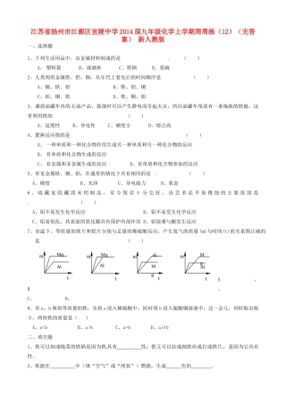 九年级化学上学期周周练(12) 新人教版试卷