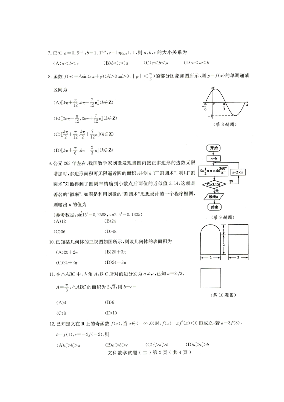 山东省聊城市高三数学二模试卷 文试卷_第2页