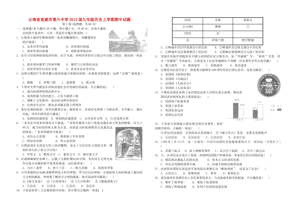 九年级历史上学期期中试卷试卷(00002)_第1页