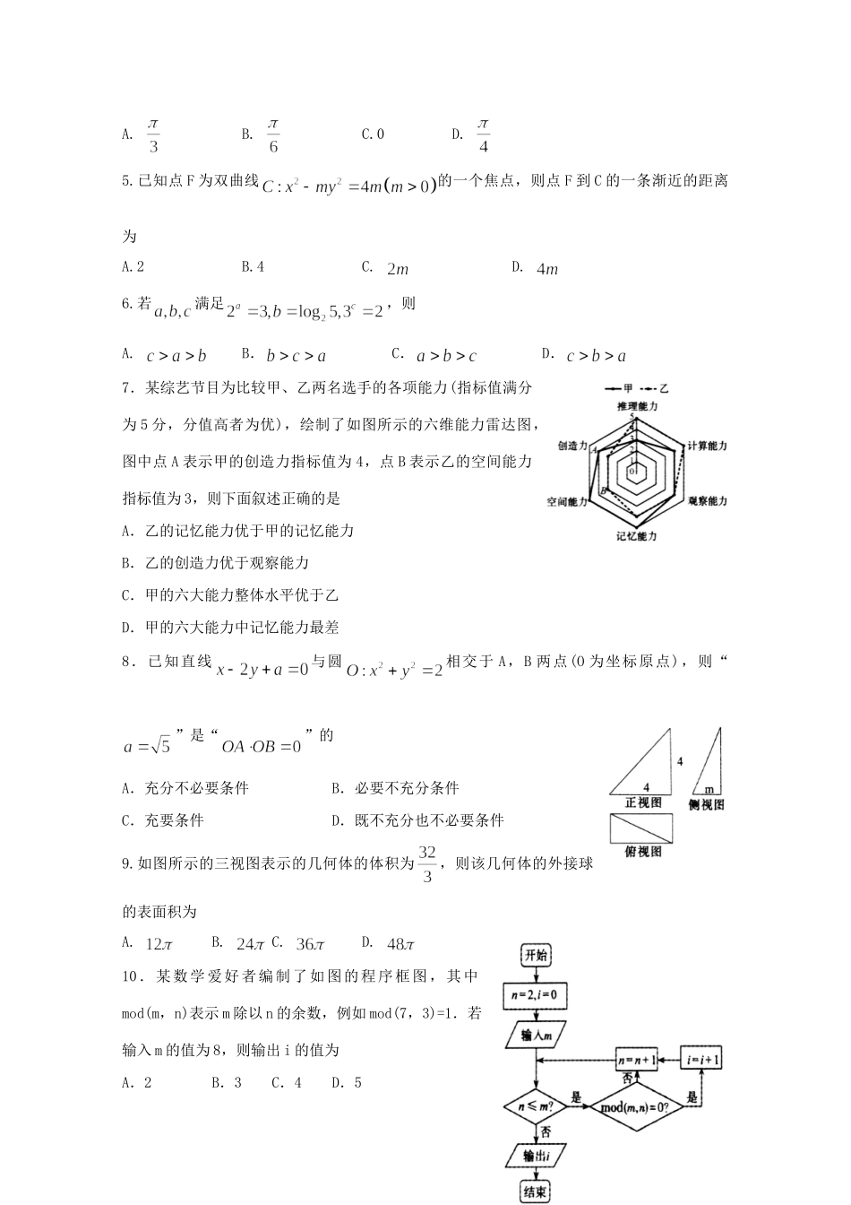 山东省日照市高三数学5月校际联考试卷 文 试卷_第2页