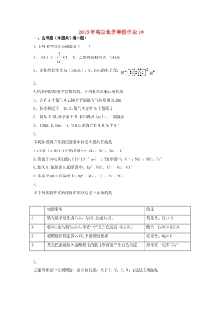 山东省高三化学寒假作业10 新人教版-新人教版高三全册化学试题
