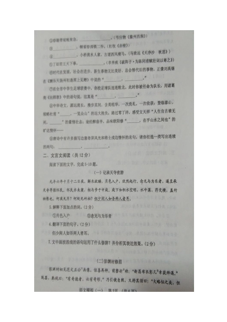山东省临清市中考语文模拟试卷(一)试卷_第2页