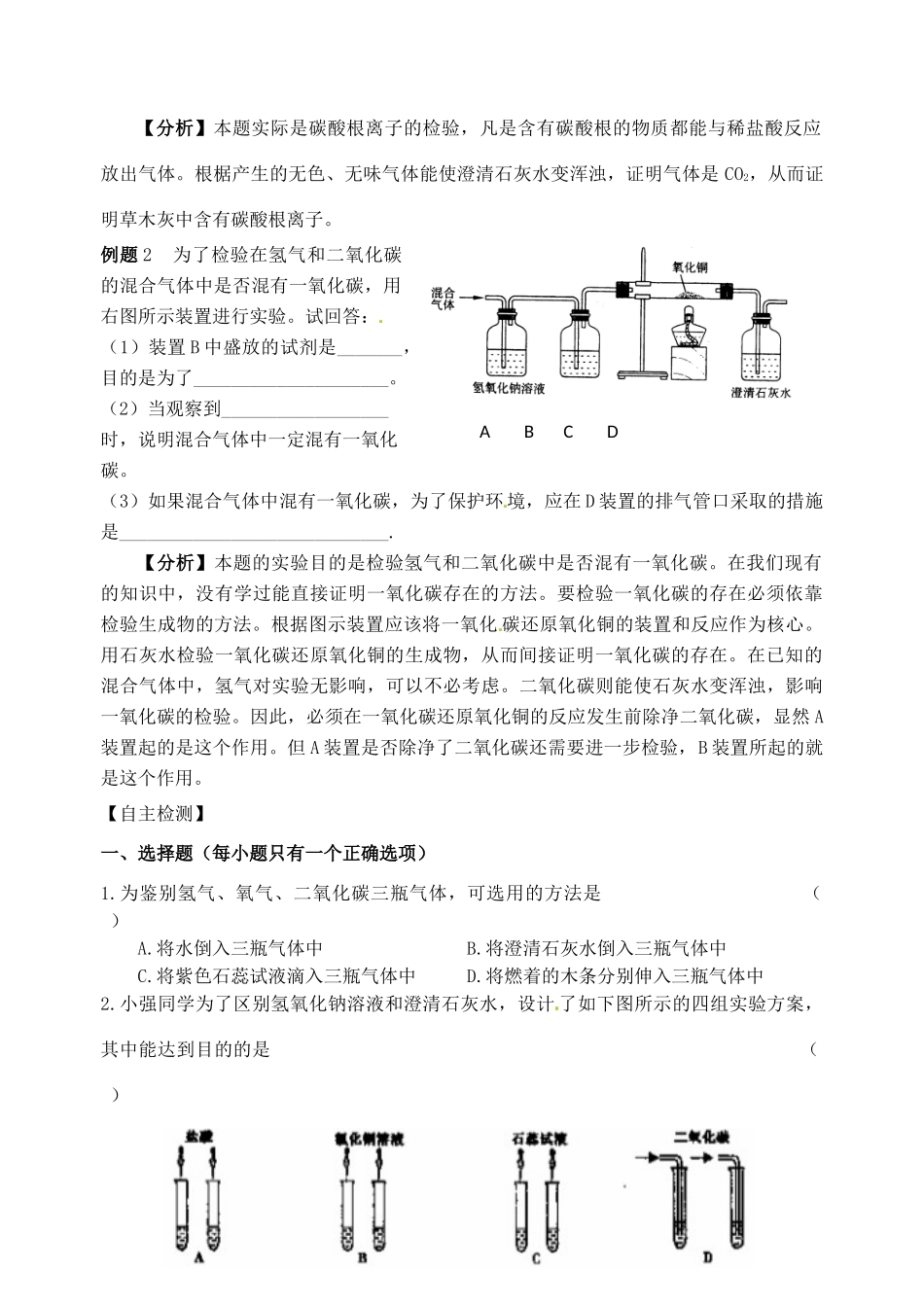 九年级化学复习 物质的检验试卷_第2页