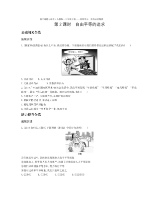 八年级道德与法治下册 第四单元 崇尚法治精神 第七课 尊重自由平等 第2课时 自由平等的追求拓展训练(pdf，含解析) 新人教版 试题