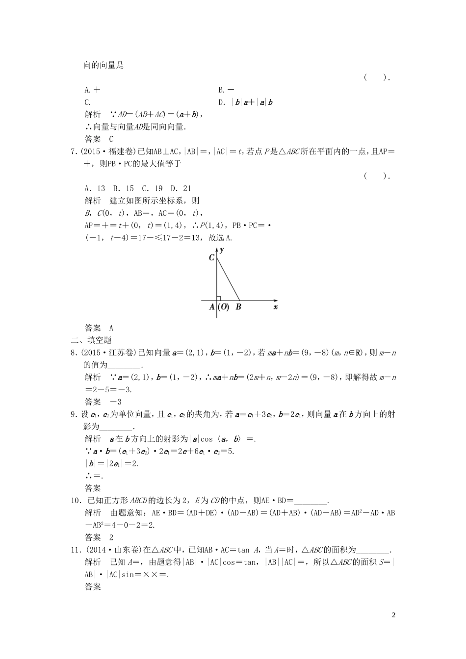 （浙江专用）高考数学二轮复习 专题2.3 平面向量精练 理-人教版高三全册数学试题_第2页