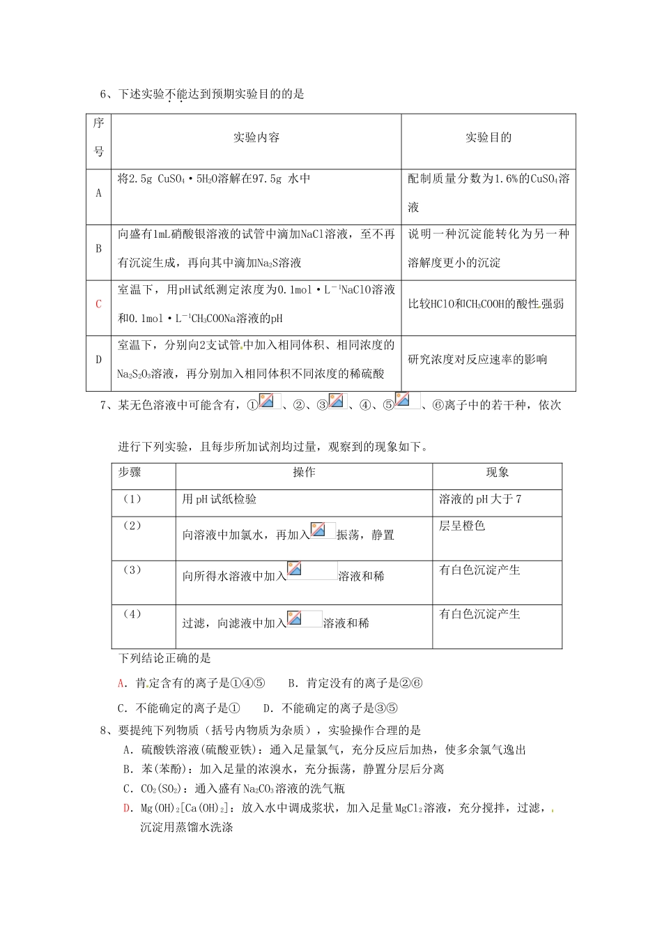 江苏省怀仁中学高三化学复习《实验选择》强化练习（3）_第2页