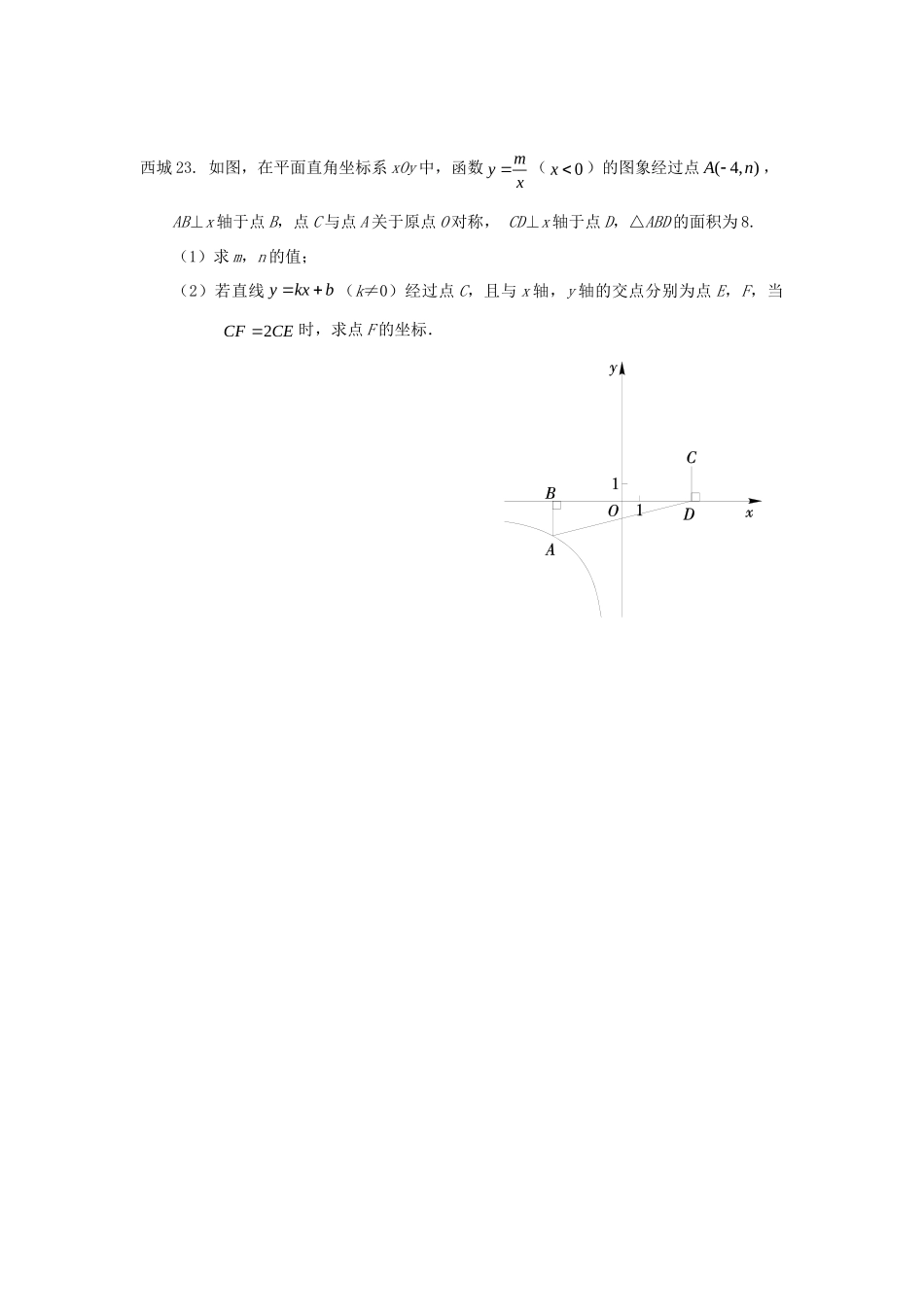 北京市十一区中考数学二模分类汇编 反函数(无答案) 试题_第2页