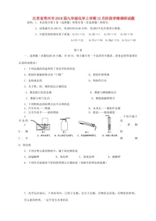 九年级化学上学期12月阶段学情调研试卷 沪教版试卷