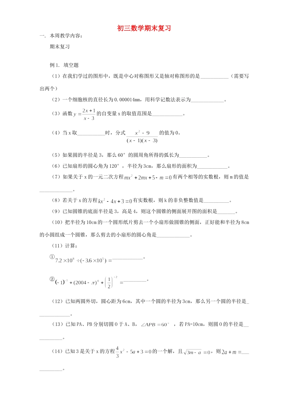 初三数学期末复习 华东师大版 试题_第1页