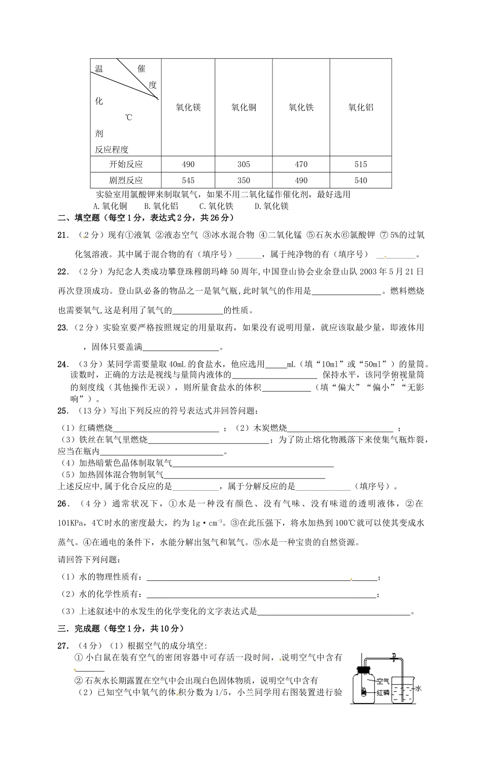 九年级化学上册(第一二单元)试卷 新人教版试卷_第3页