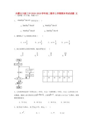 内蒙古大板三中 高二数学上学期期末考试试题 文 试题