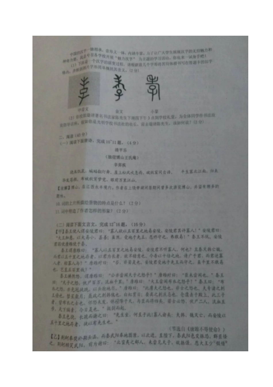 山东省滨州市无棣县九年级语文上学期期中试卷新人教版试卷_第3页