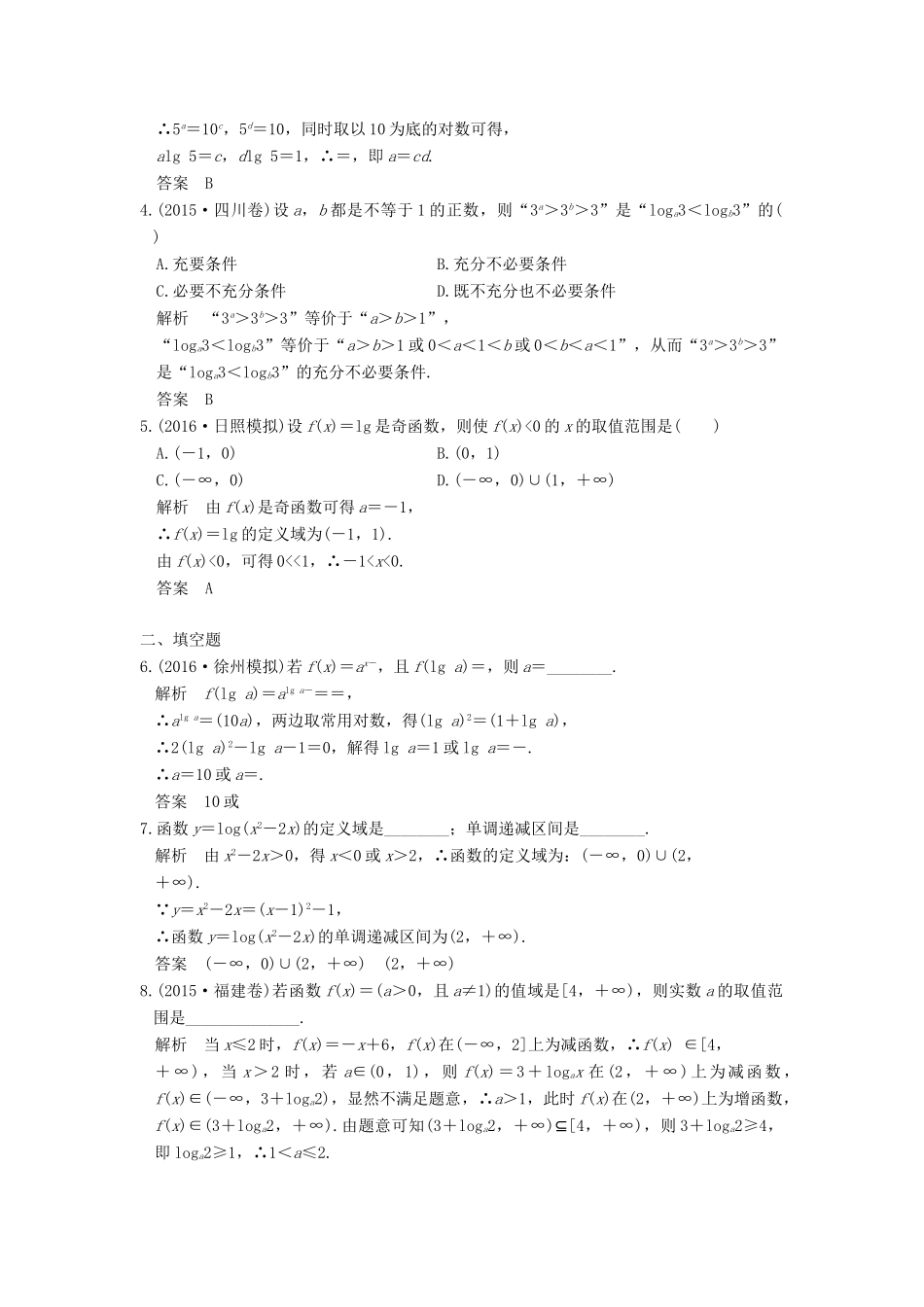 （山东专用）高考数学一轮复习 第二章 函数概念与基本初等函数1 第6讲 对数与对数函数习题 理 新人教A版-新人教A版高三全册数学试题_第2页
