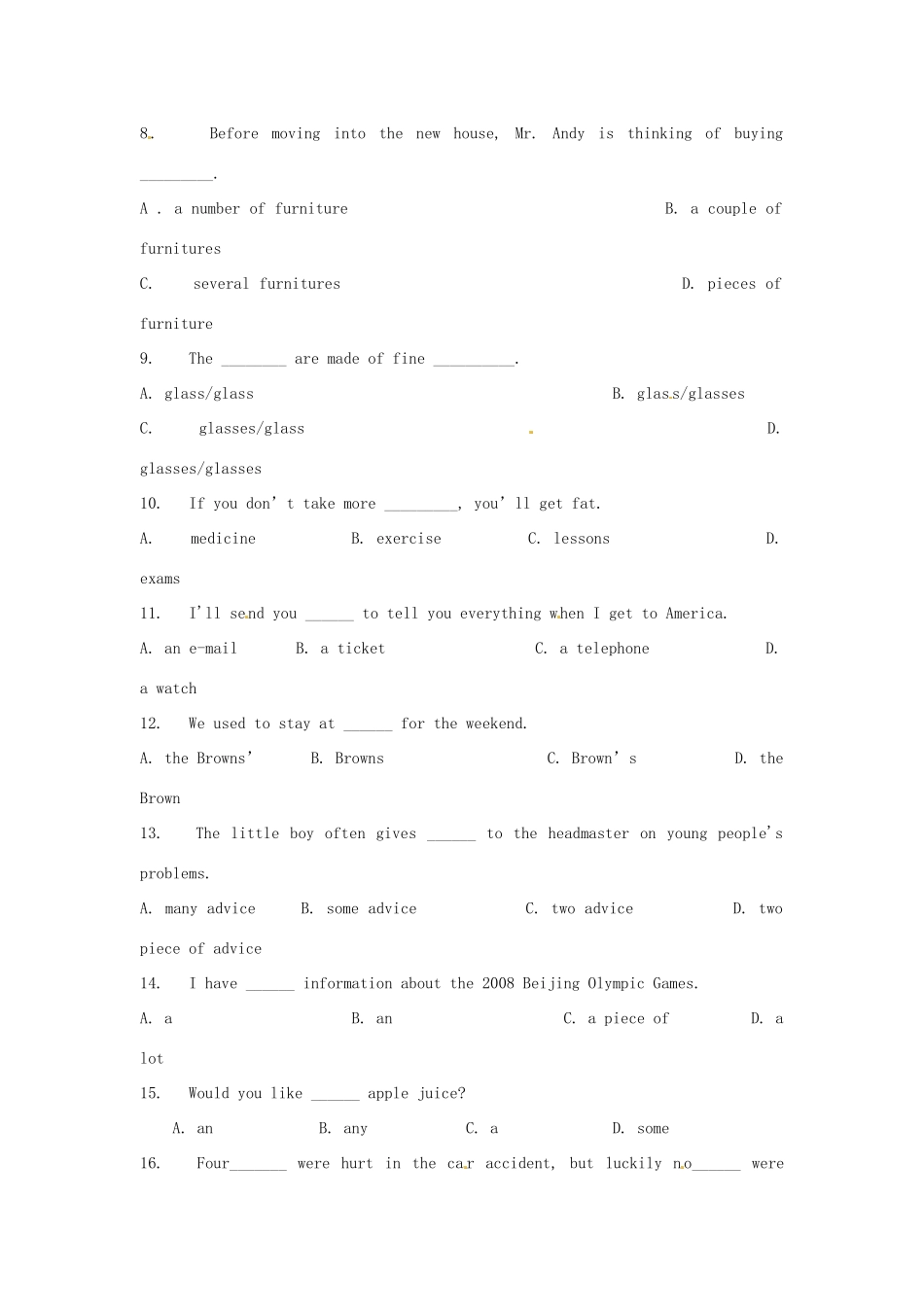 山东省泰安山口二中中考英语 复习冲刺训练—名词试卷_第2页