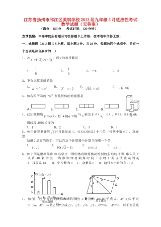 九年级数学3月适应性考试试卷试卷
