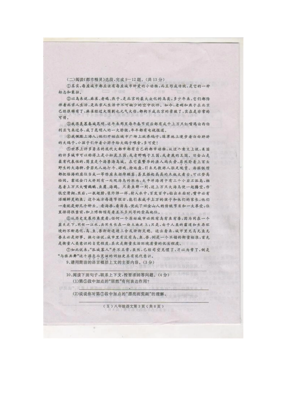 山西省介休市八年级语文上学期期末考试试卷新人教版试卷_第3页