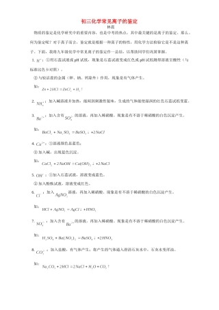 初三化学常见离子的鉴定 专题辅导 不分版本 试题