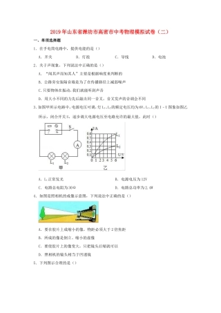 山东省潍坊市高密市中考物理模拟试卷(二)试卷