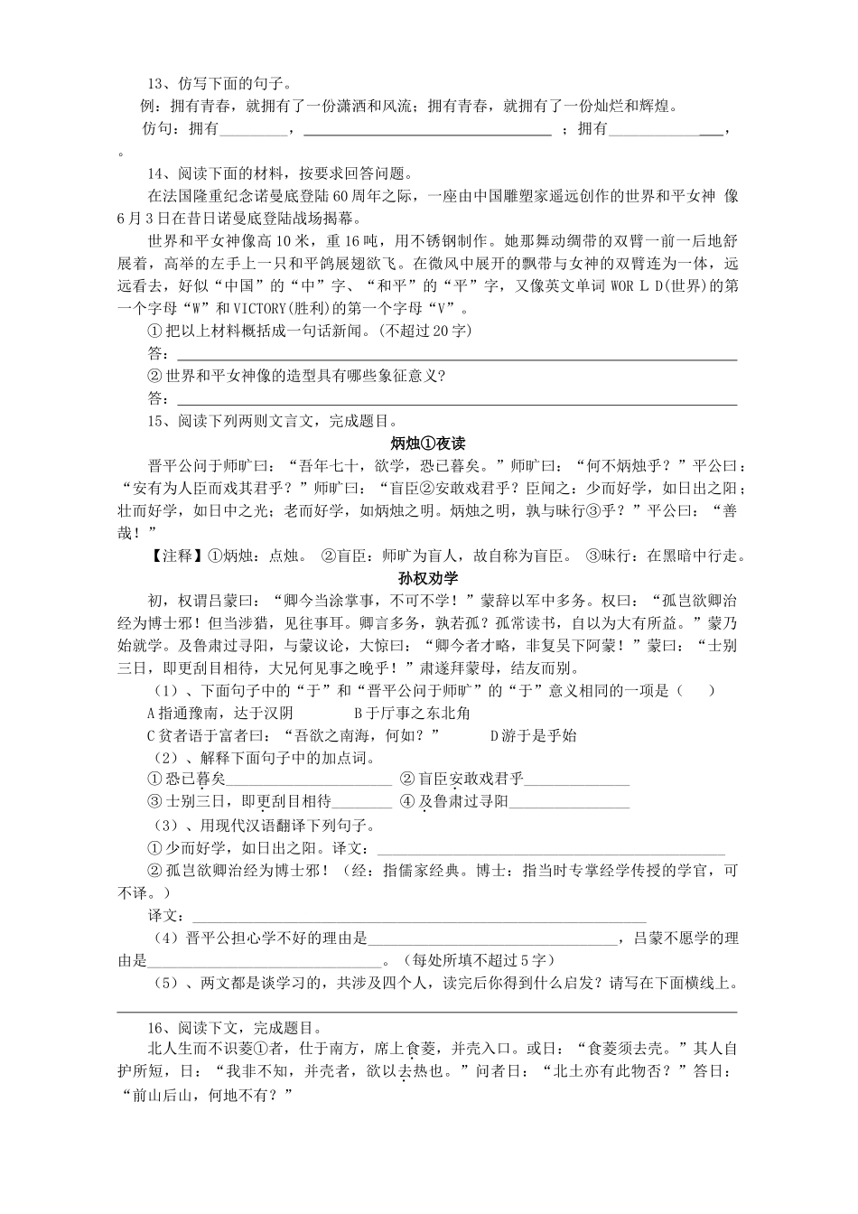 初三语文总复习专题训练之附加题 试题_第3页