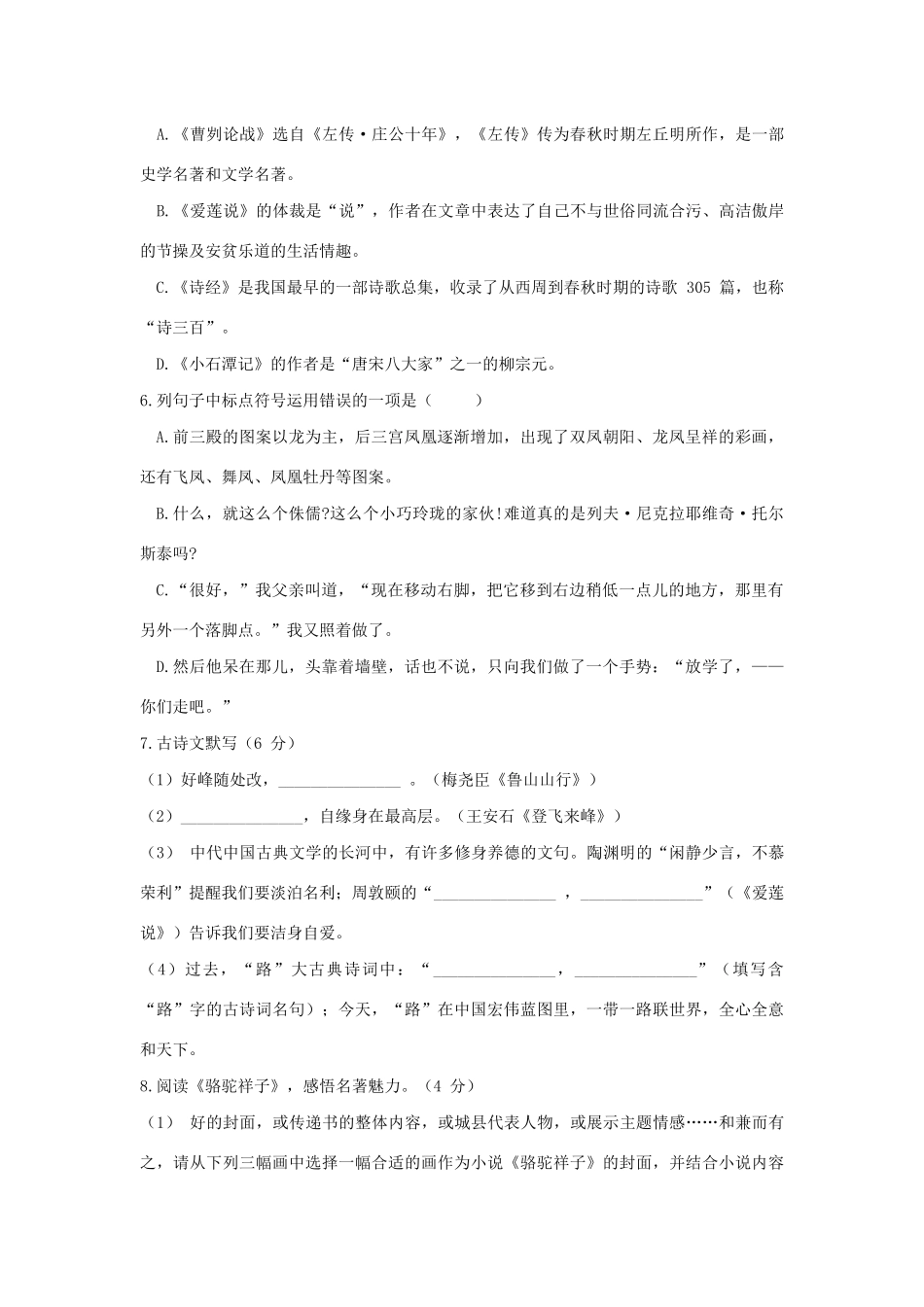 中考语文学业水平测试模拟(四)试卷_第2页