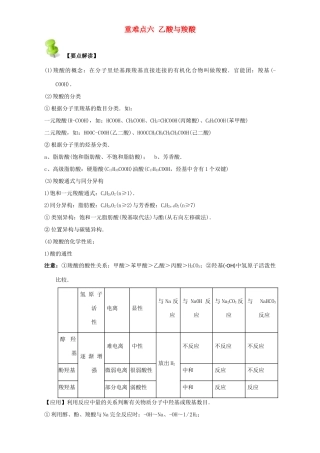 高中化学 第三章 烃的含氧衍生物 重难点六 乙酸与羧酸（含解析）新人教版选修5-新人教版高二选修5化学试题
