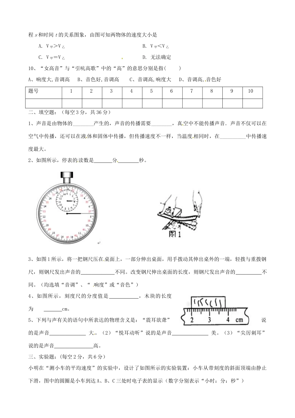 山东省德州市宁津二中八年级物理上学期第一次月考试卷 新人教版试卷_第2页
