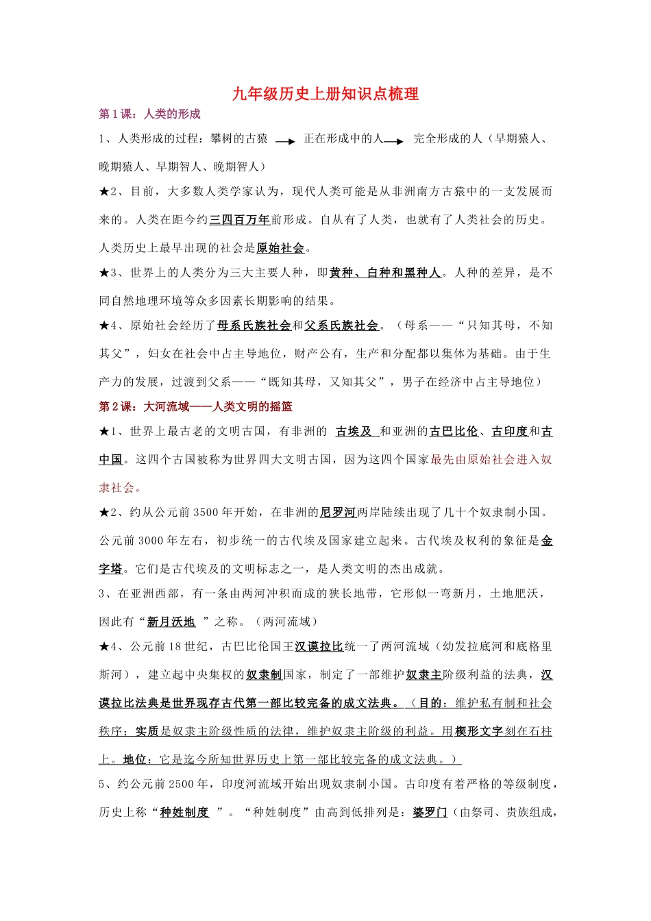 九年级历史知识点梳理 人教新课标版试卷_第2页