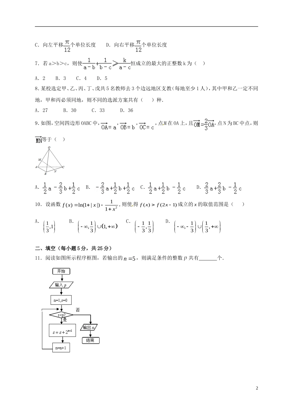 高二数学下学期期中试题 理（三区）-人教版高二全册数学试题_第2页