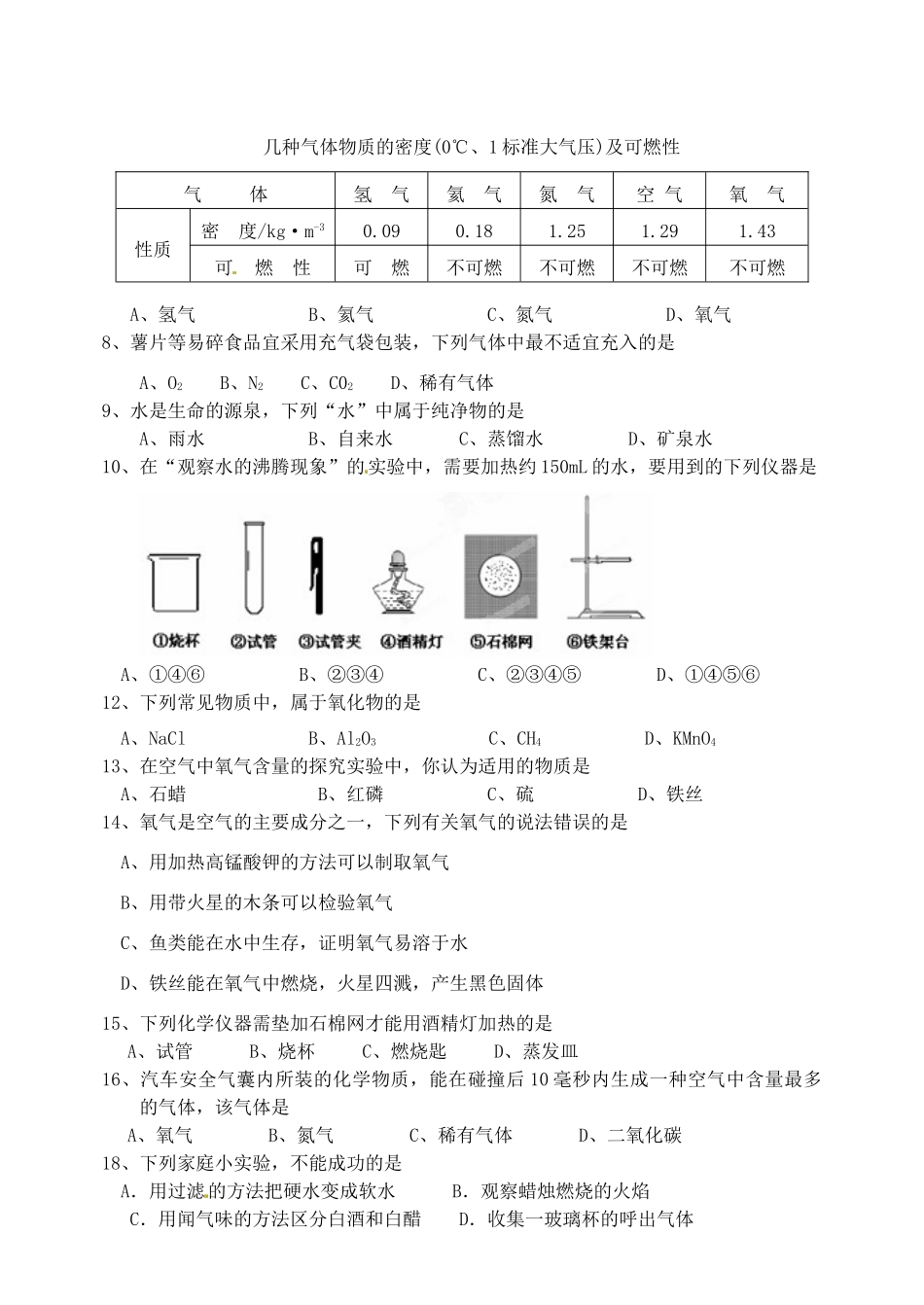 九年级化学 周测试卷六试卷_第2页