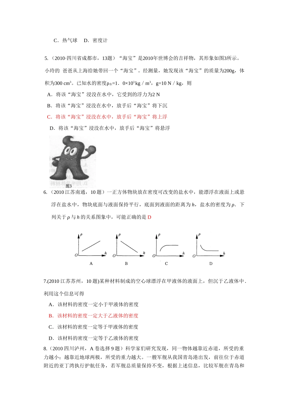 中考物理试卷分类汇编(93套)专题二十二 浮力及应用试卷_第2页