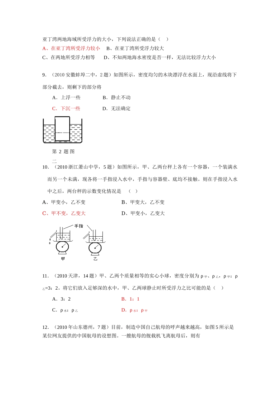 中考物理试卷分类汇编(93套)专题二十二 浮力及应用试卷_第3页