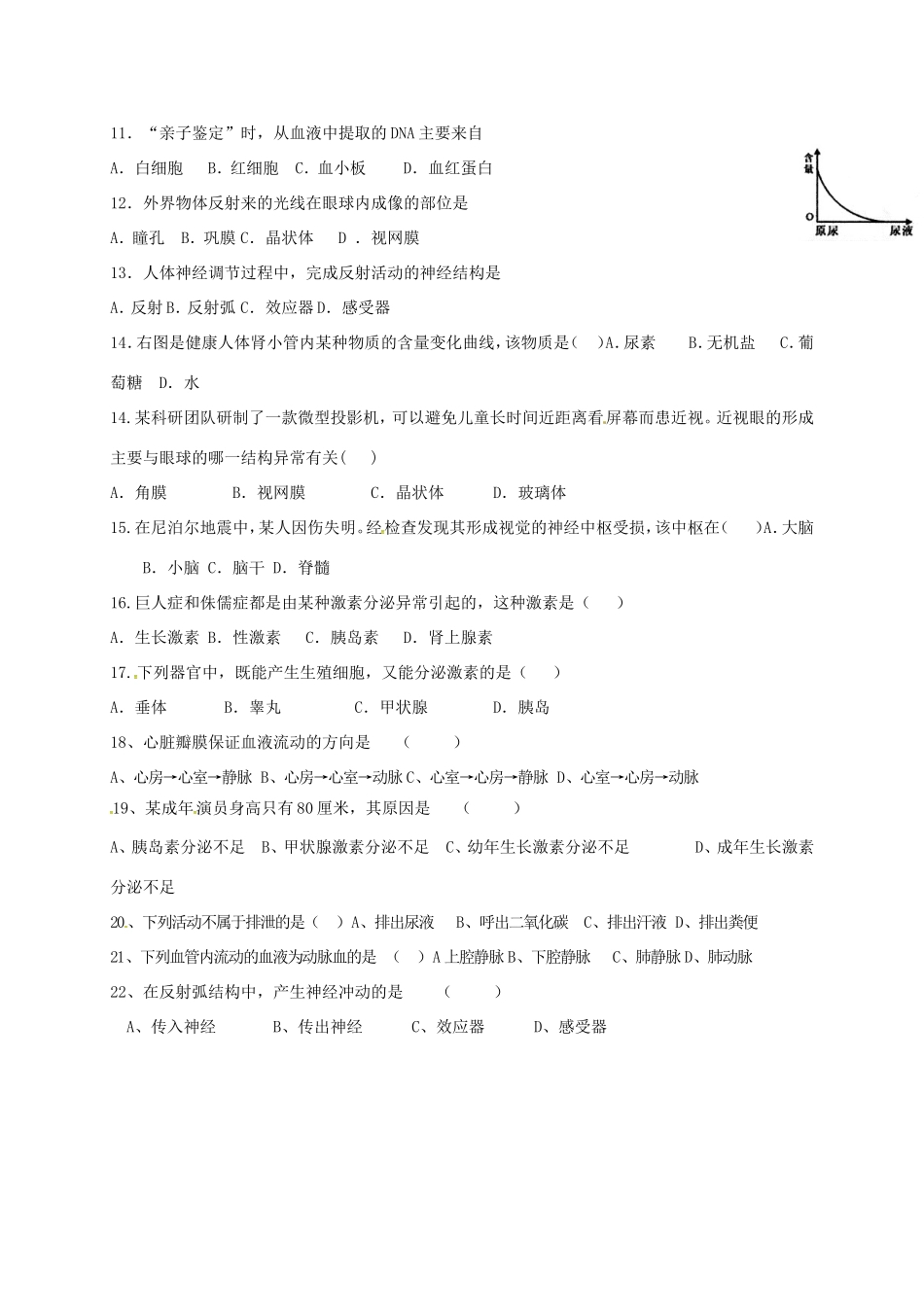 内蒙古巴彦淖尔市临河区七年级生物下学期期末试题(无答案) 新人教版 试题_第2页