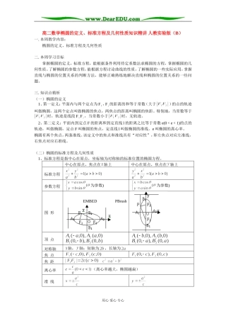 高二数学椭圆的定义、标准方程及几何性质知识精讲 人教实验版（B）