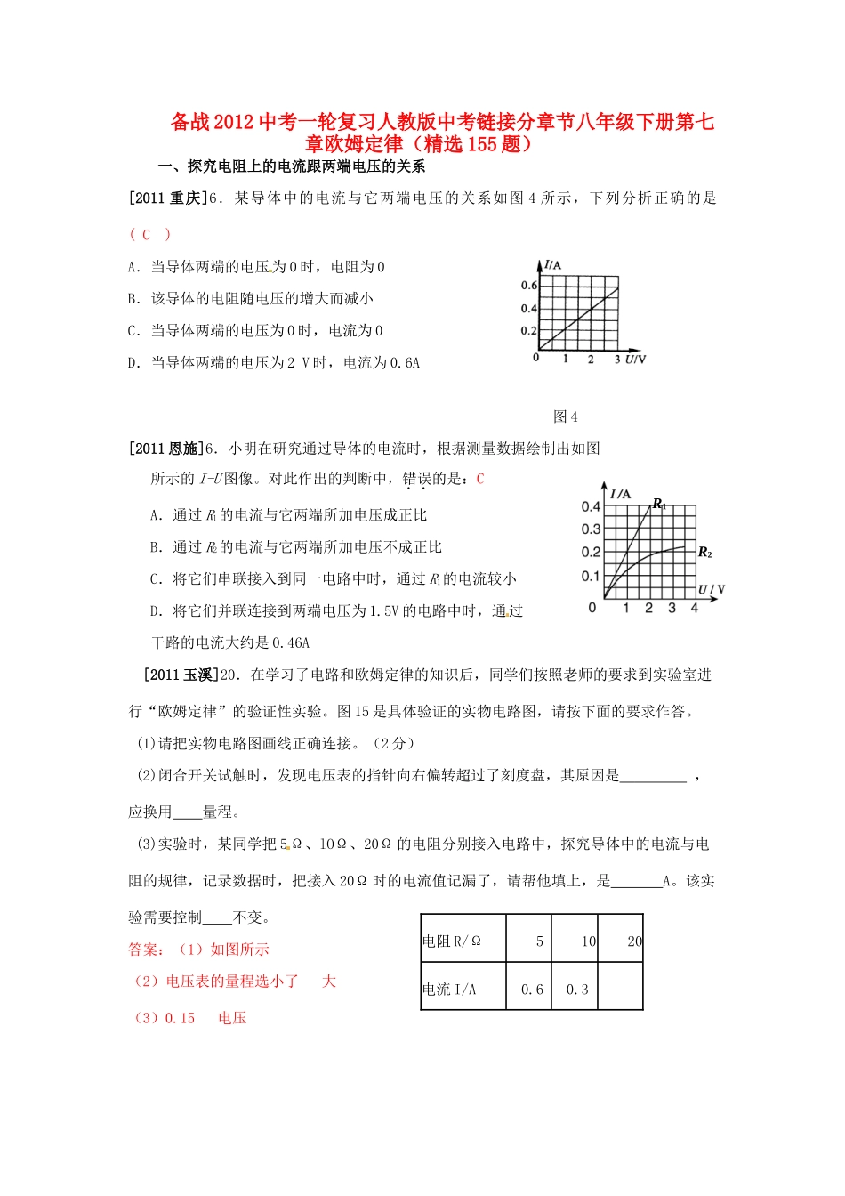 九年级下册第七章欧姆定律(精选155题) 人教新课标版试卷_第1页