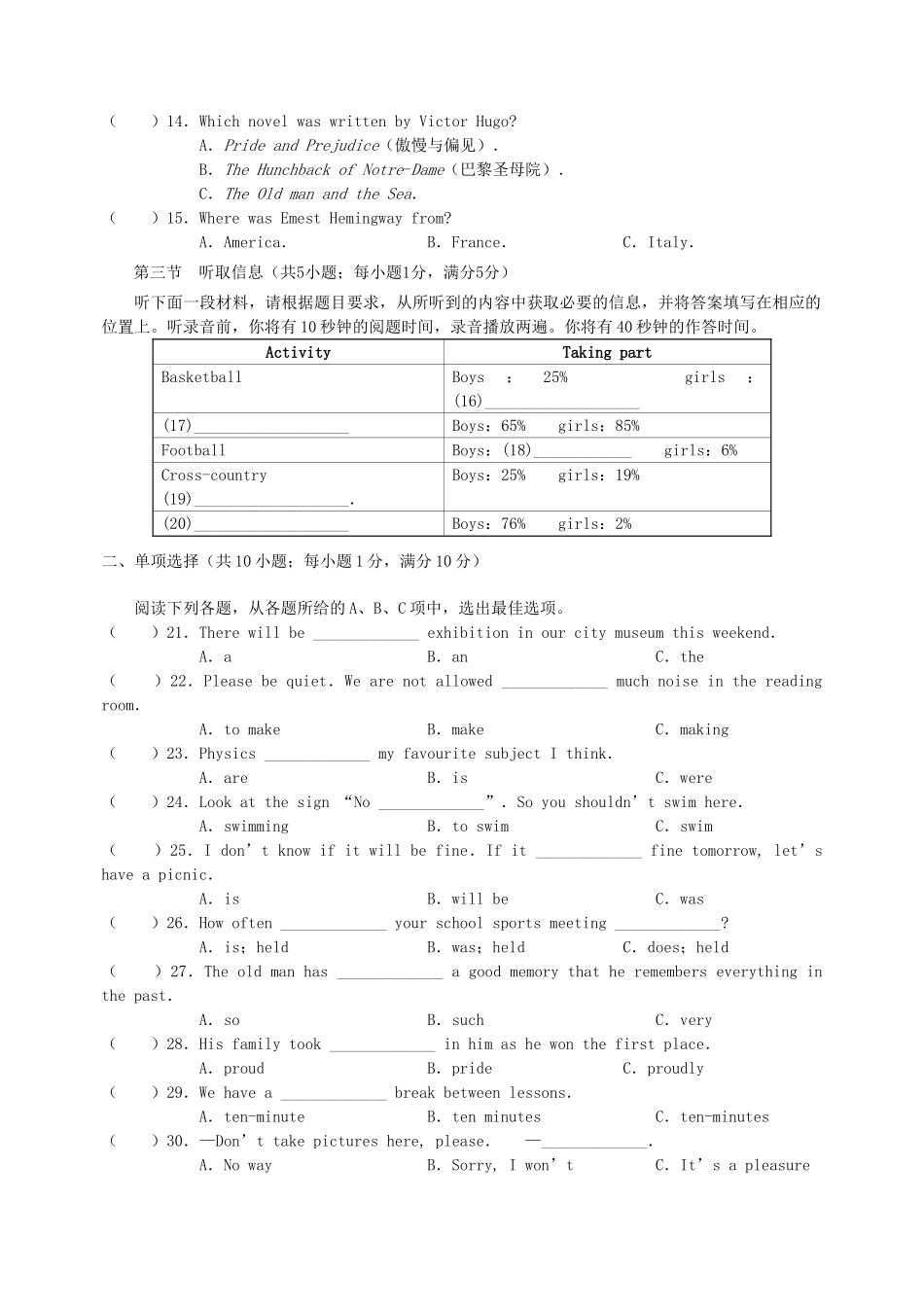 中考英语模拟试卷(四)(无答案)试卷_第2页